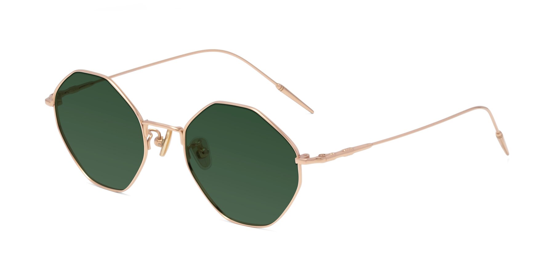 Angle of 90001 in Rose Gold with Green Tinted Lenses