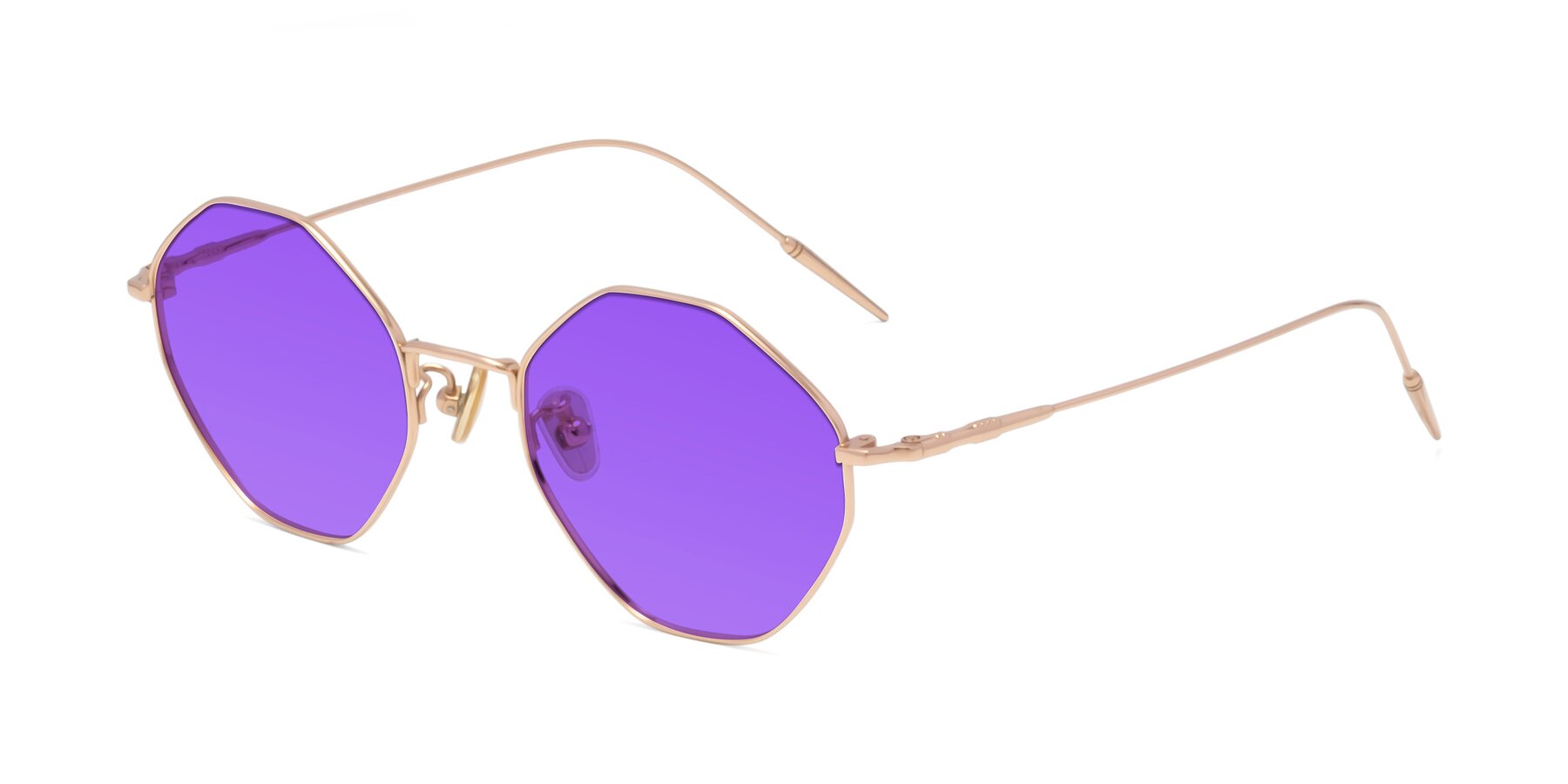 Angle of 90001 in Rose Gold with Purple Tinted Lenses