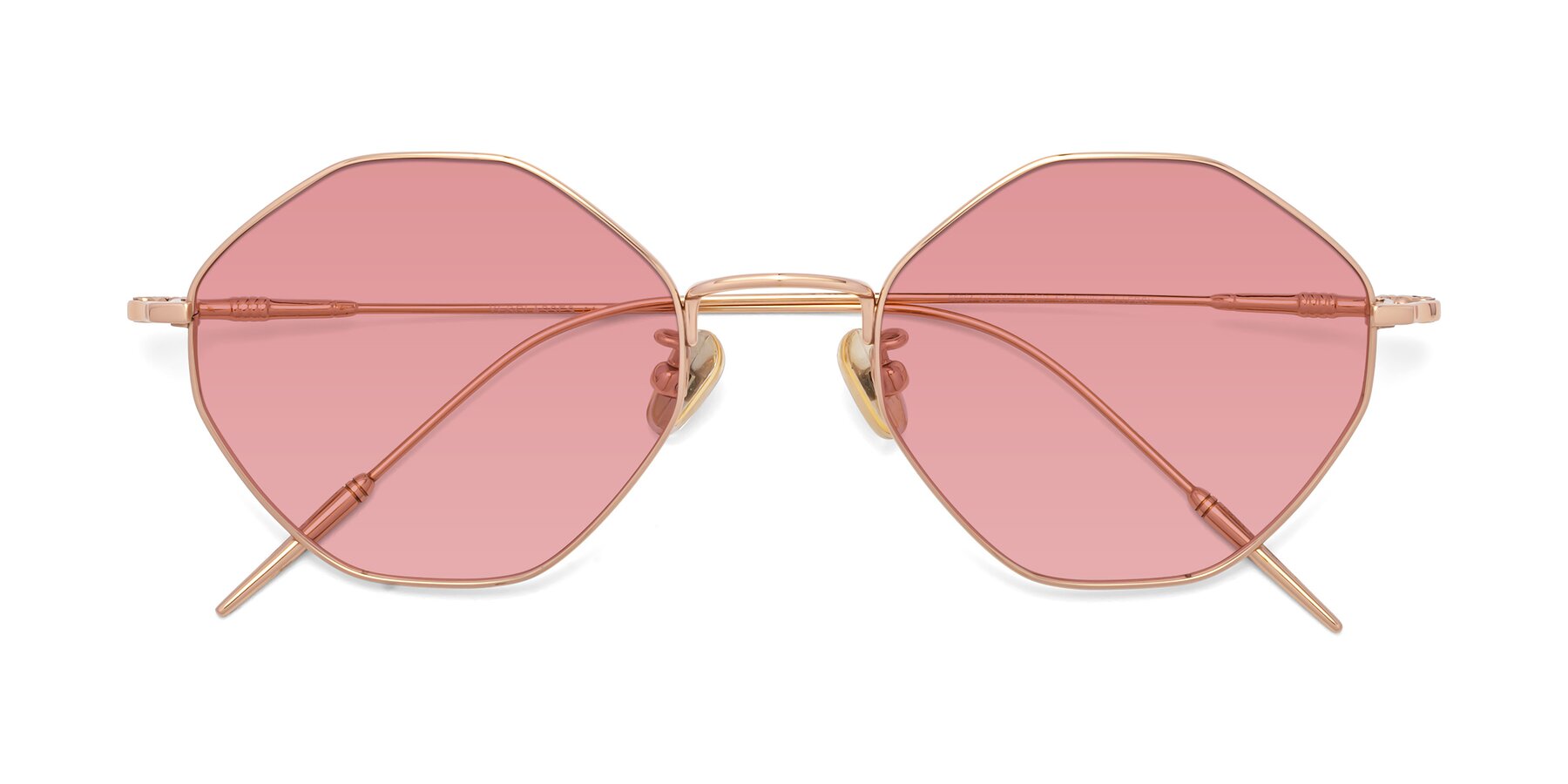 Folded Front of 90001 in Rose Gold with Medium Garnet Tinted Lenses