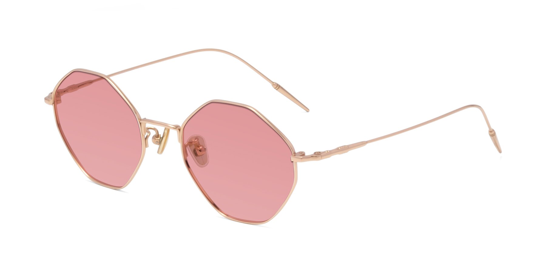 Angle of 90001 in Rose Gold with Medium Garnet Tinted Lenses