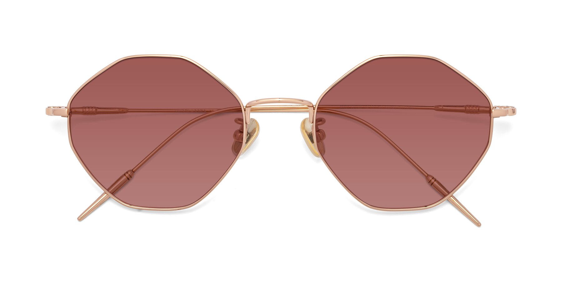 Folded Front of 90001 in Rose Gold with Garnet Tinted Lenses