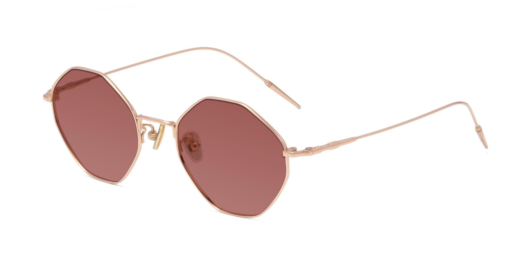 Angle of 90001 in Rose Gold with Garnet Tinted Lenses