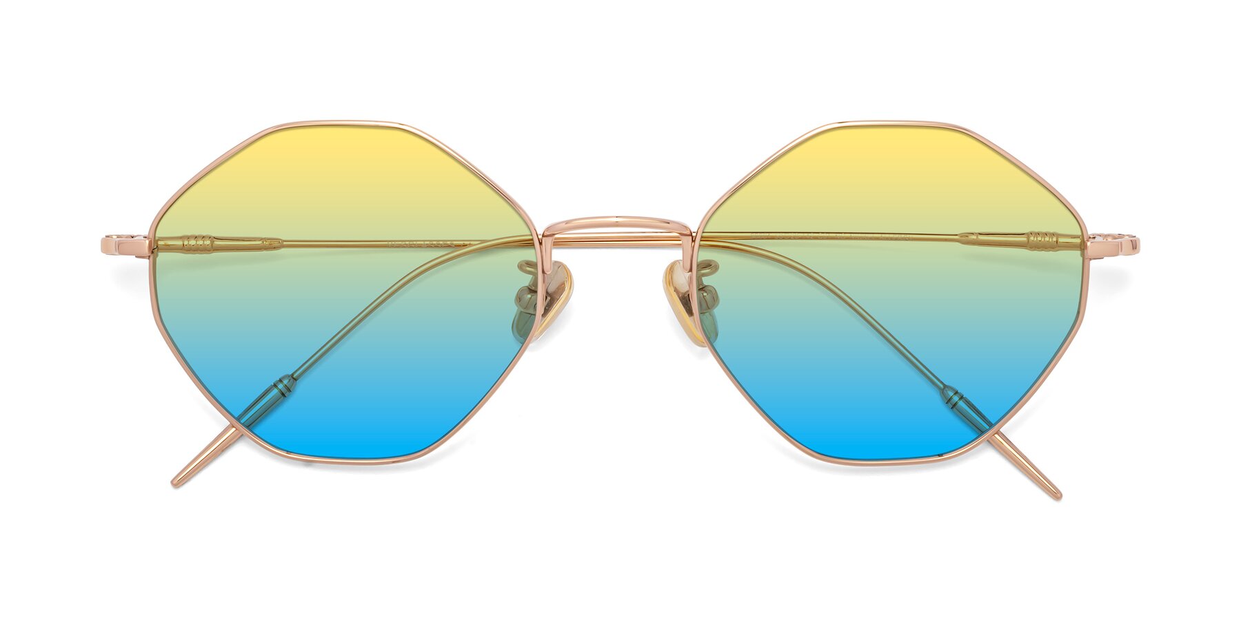 Folded Front of 90001 in Rose Gold with Yellow / Blue Gradient Lenses