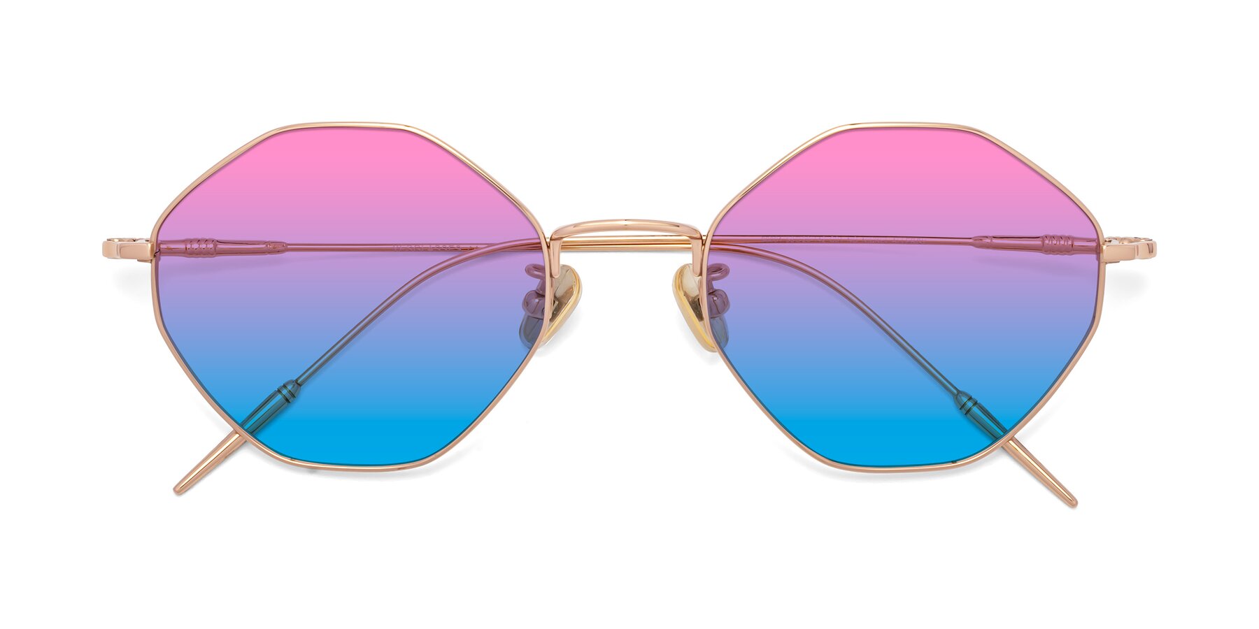 Folded Front of 90001 in Rose Gold with Pink / Blue Gradient Lenses