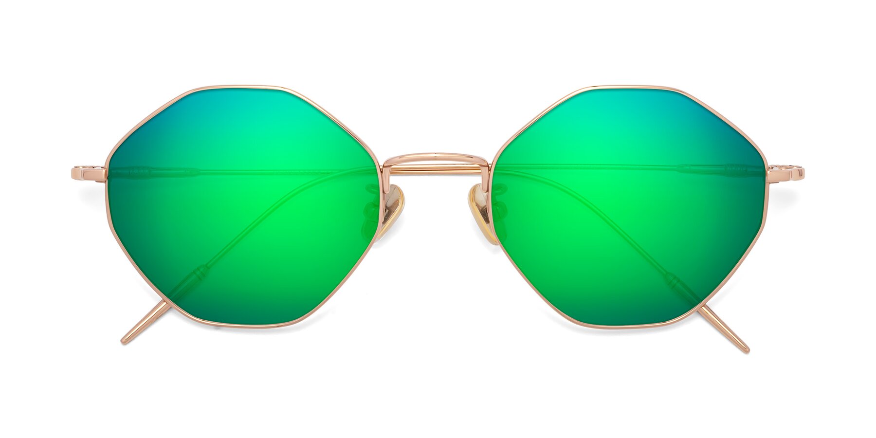 Folded Front of 90001 in Rose Gold with Green Mirrored Lenses