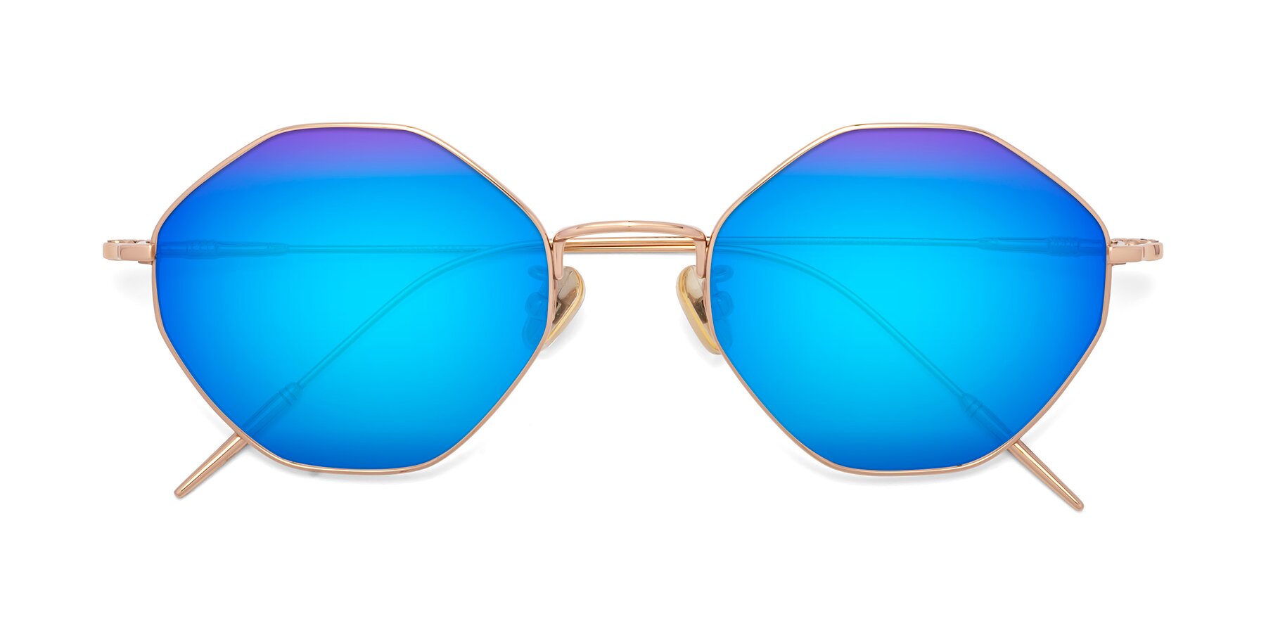 Folded Front of 90001 in Rose Gold with Blue Mirrored Lenses