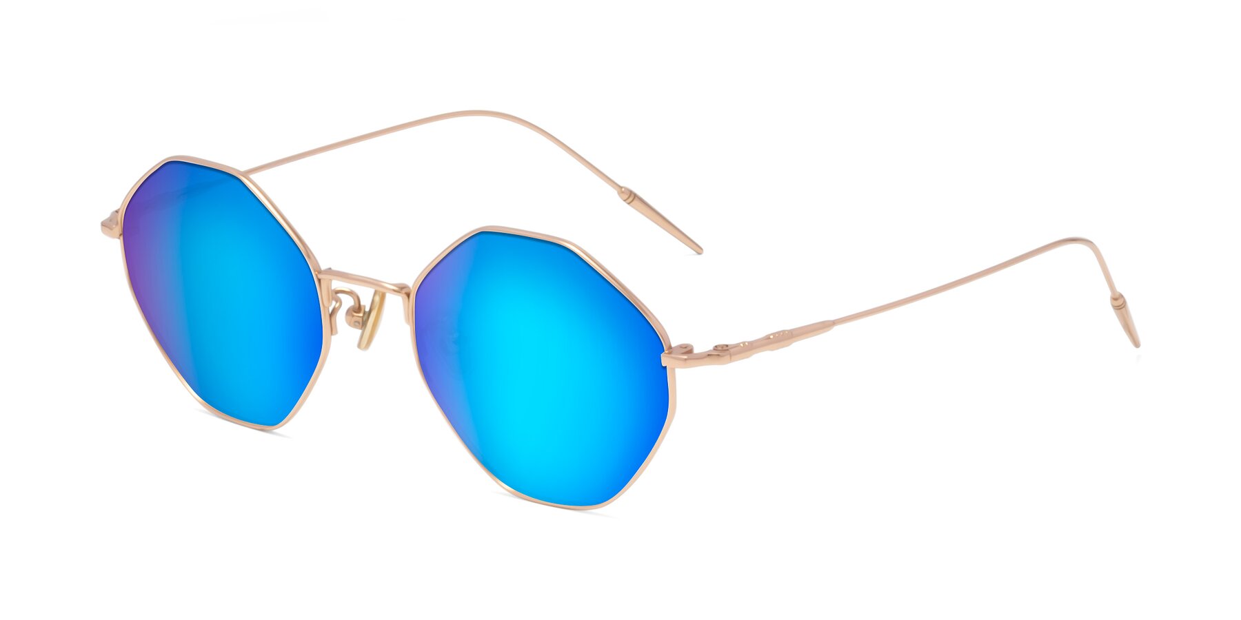 Angle of 90001 in Rose Gold with Blue Mirrored Lenses