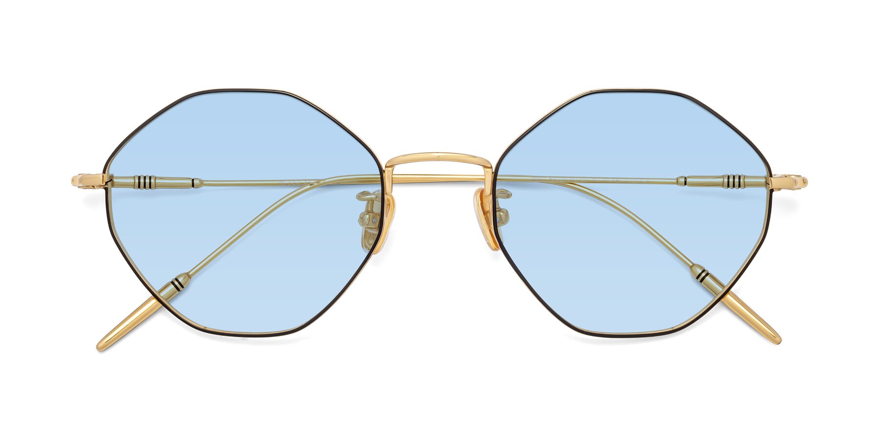 Folded Front of 90001 in Black-Gold with Light Blue Tinted Lenses