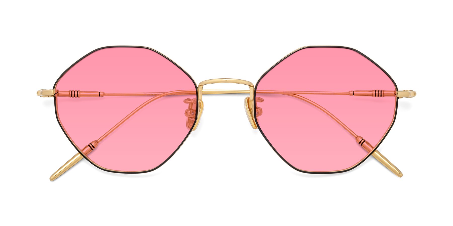 Folded Front of 90001 in Black-Gold with Pink Tinted Lenses