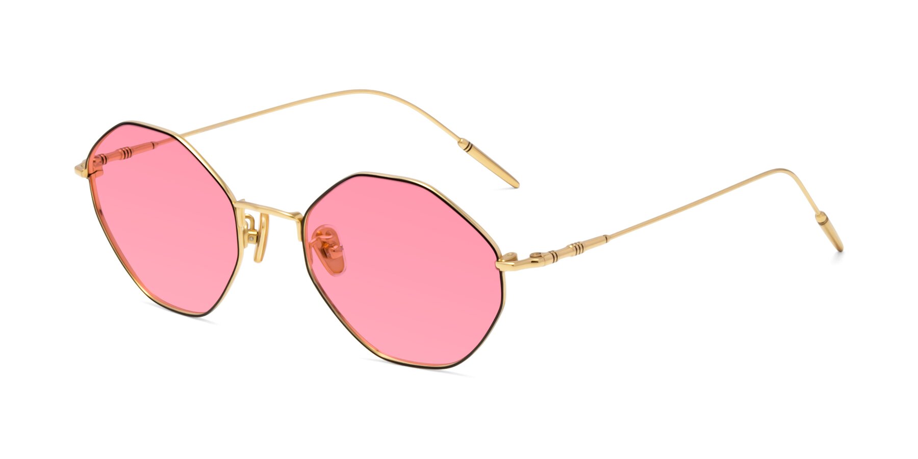 Angle of 90001 in Black-Gold with Pink Tinted Lenses