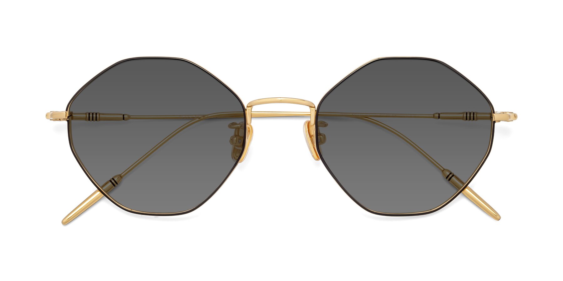 Folded Front of 90001 in Black-Gold with Medium Gray Tinted Lenses
