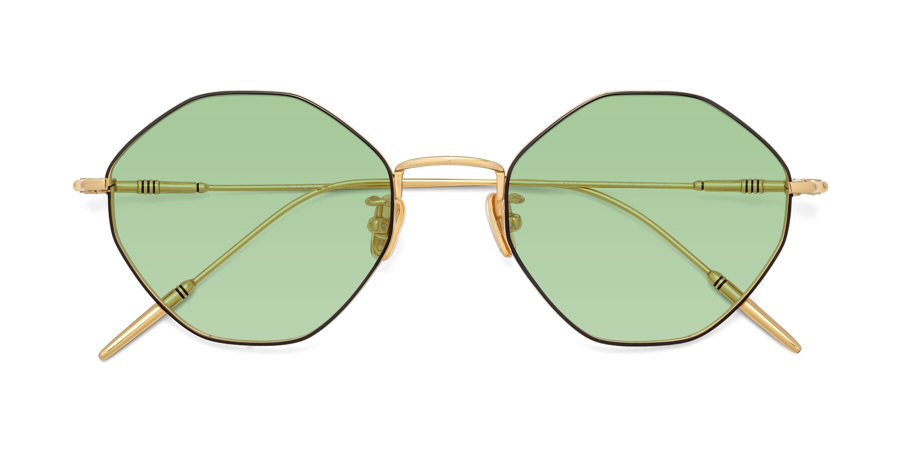 Folded Front of 90001 in Black-Gold with Medium Green Tinted Lenses
