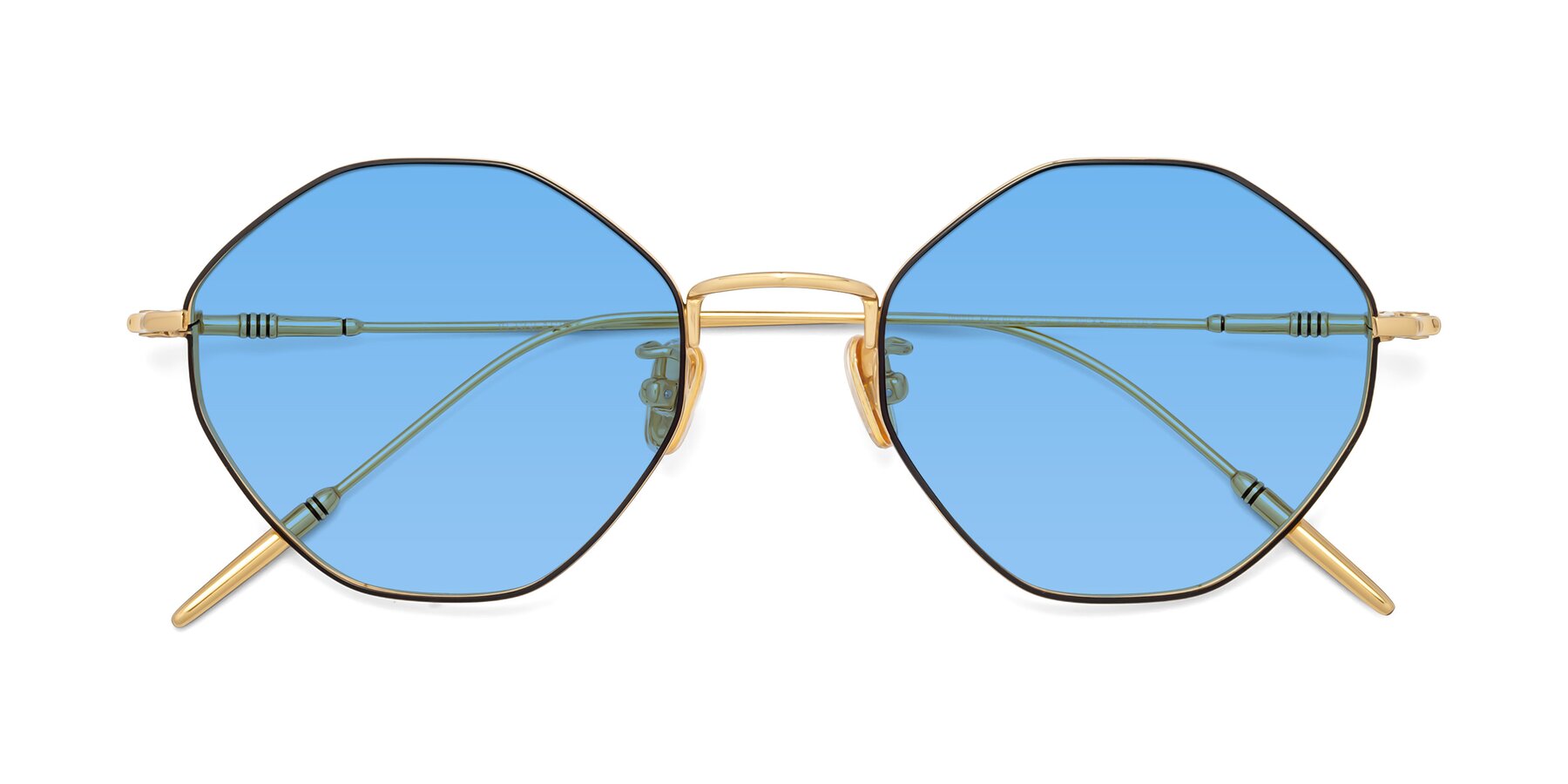 Folded Front of 90001 in Black-Gold with Medium Blue Tinted Lenses