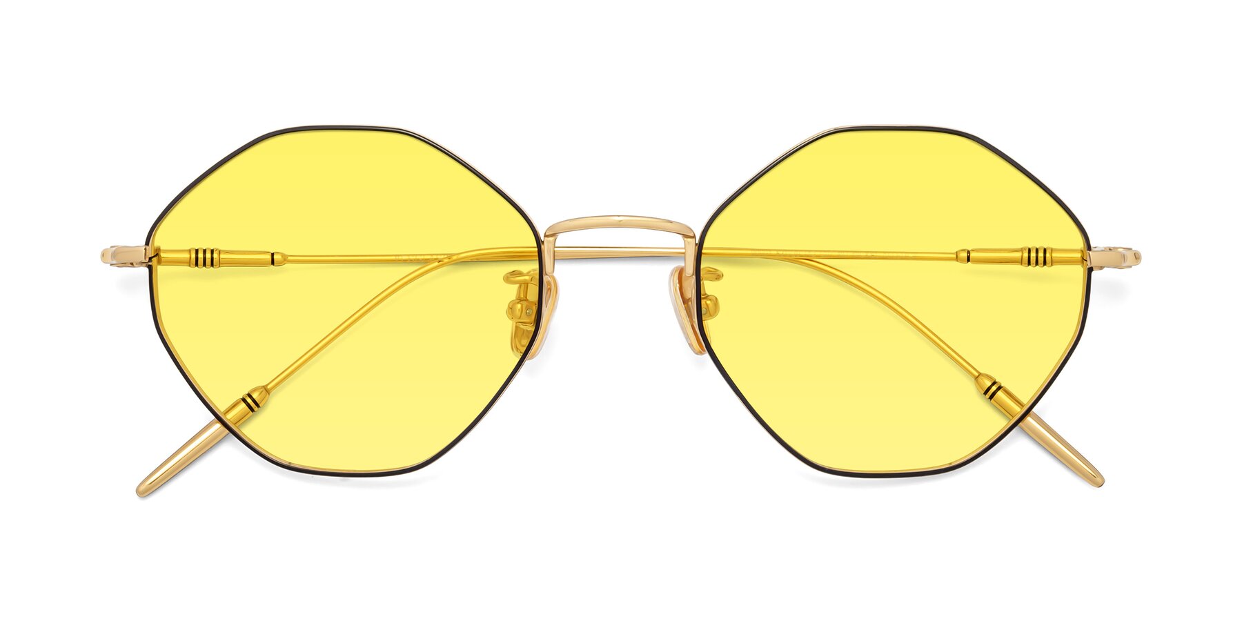 Folded Front of 90001 in Black-Gold with Medium Yellow Tinted Lenses