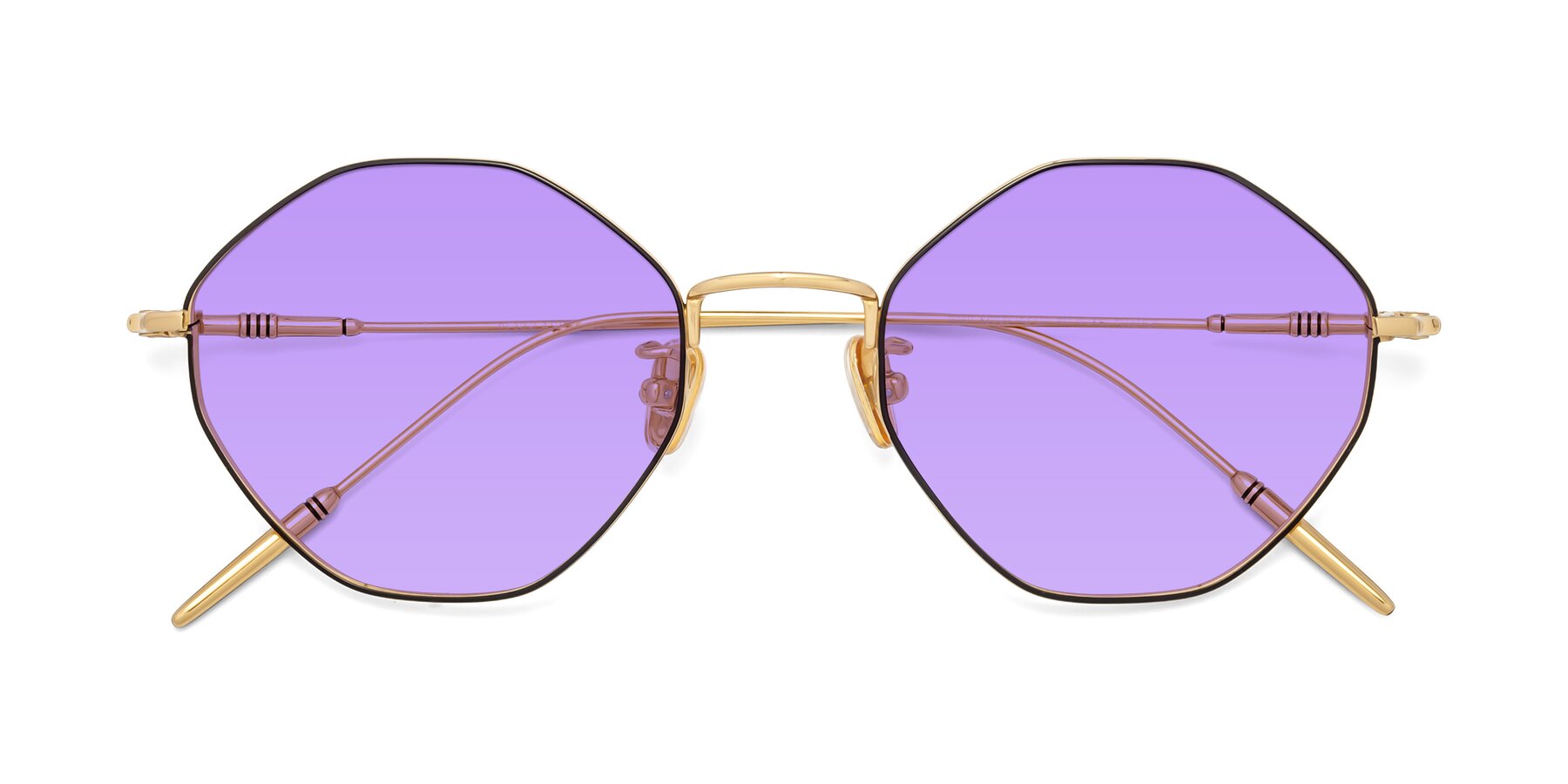 Folded Front of 90001 in Black-Gold with Medium Purple Tinted Lenses