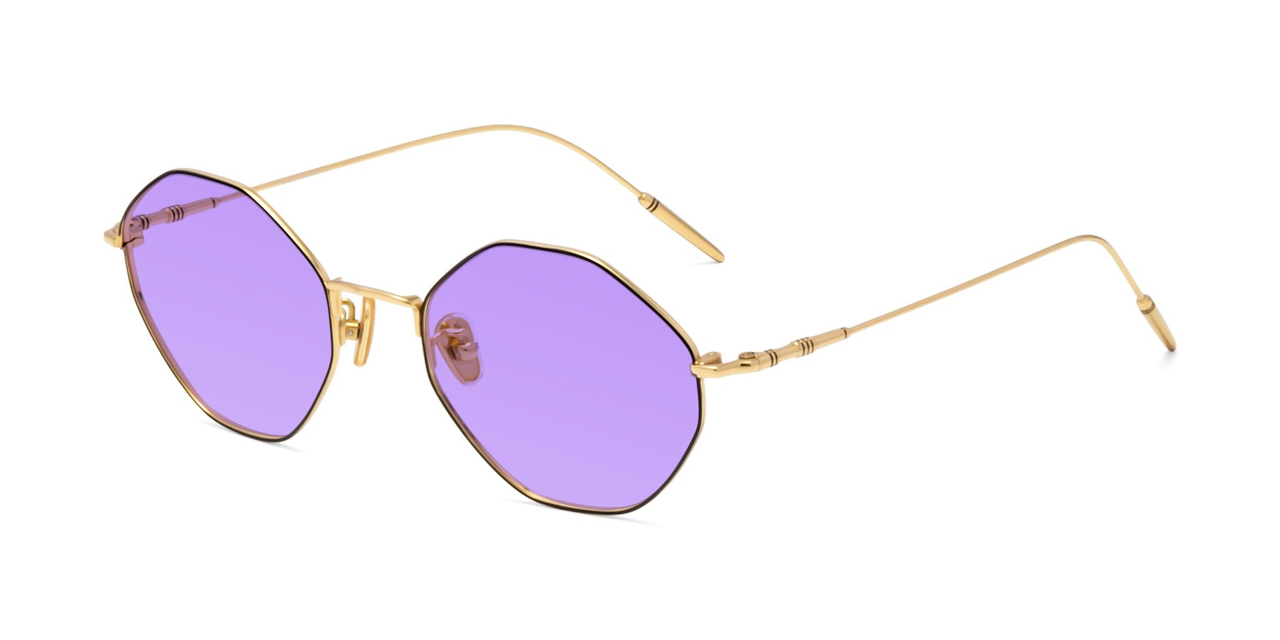 Angle of 90001 in Black-Gold with Medium Purple Tinted Lenses