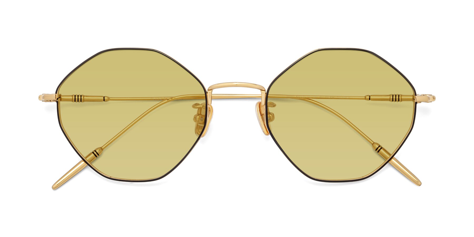 Folded Front of 90001 in Black-Gold with Medium Champagne Tinted Lenses
