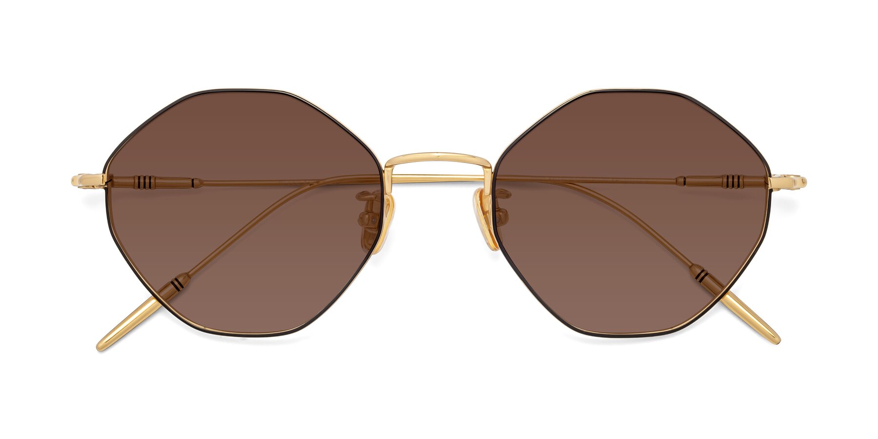 Folded Front of 90001 in Black-Gold with Brown Tinted Lenses