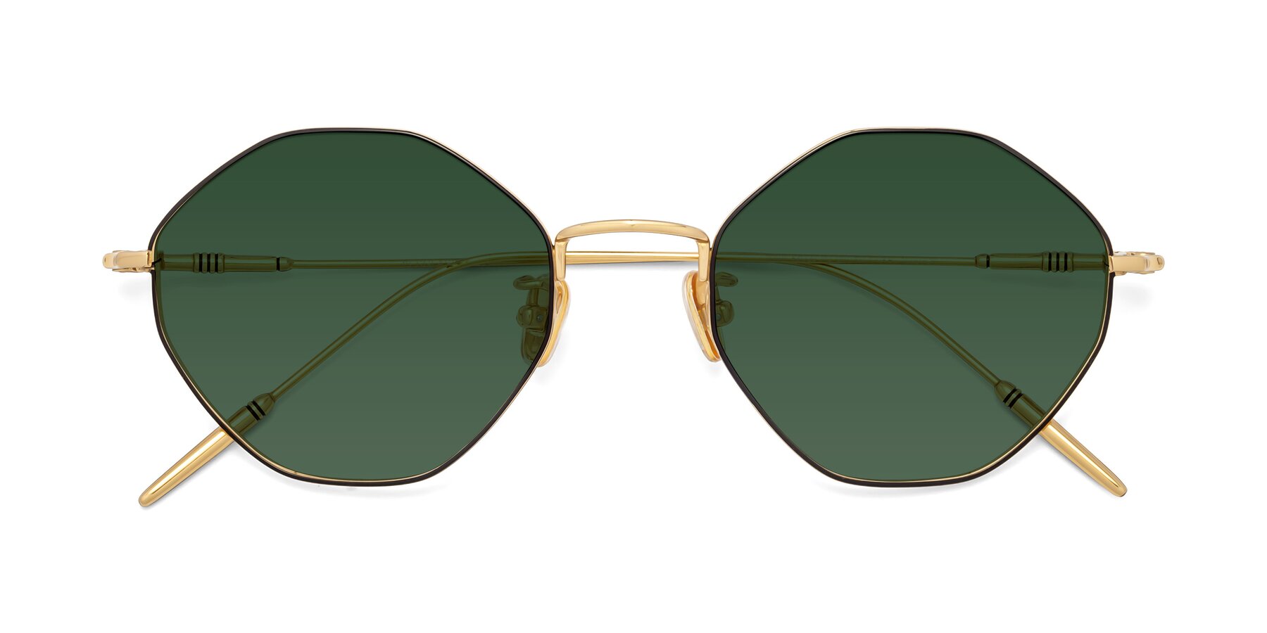 Folded Front of 90001 in Black-Gold with Green Tinted Lenses