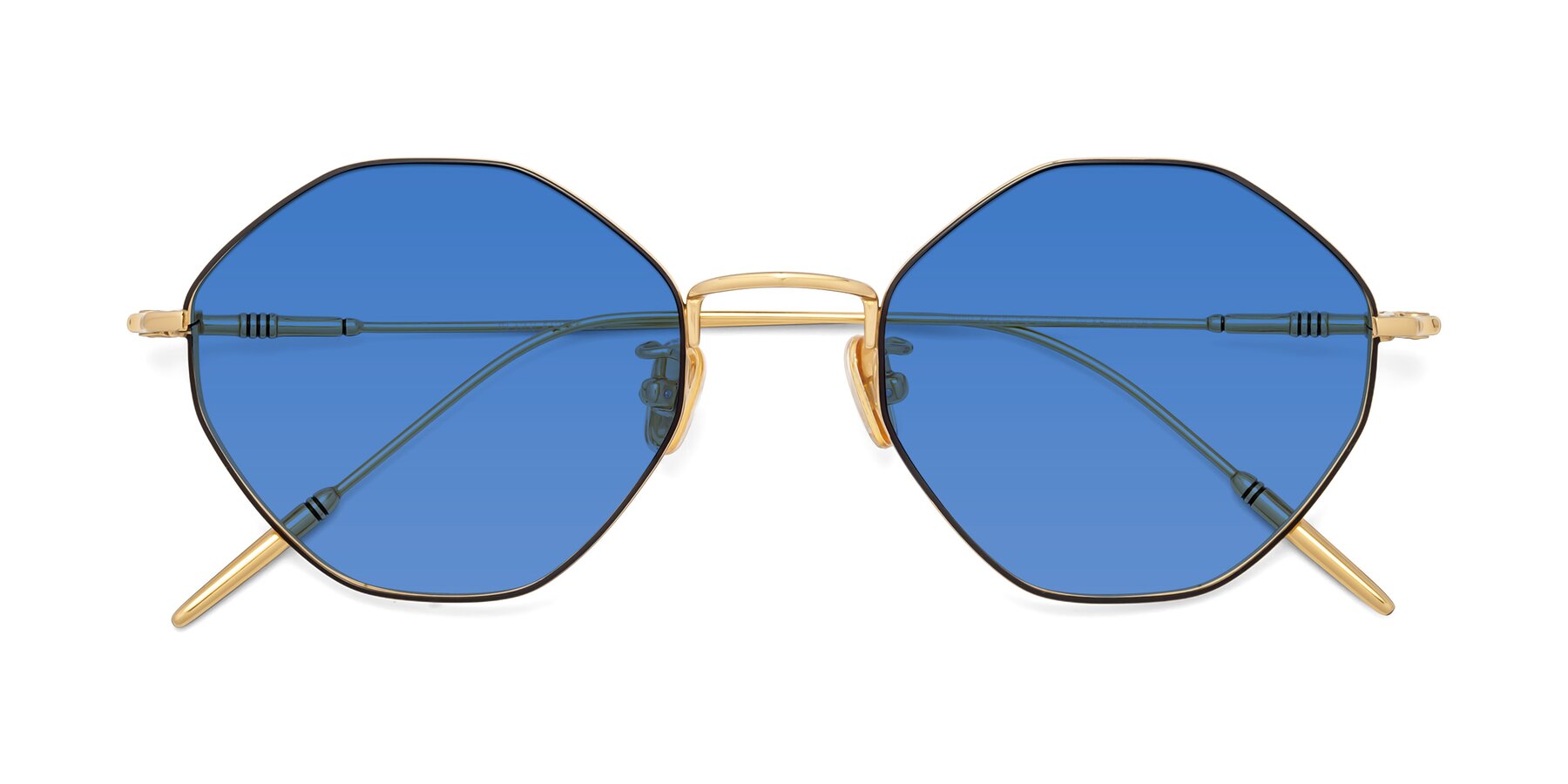 Folded Front of 90001 in Black-Gold with Blue Tinted Lenses