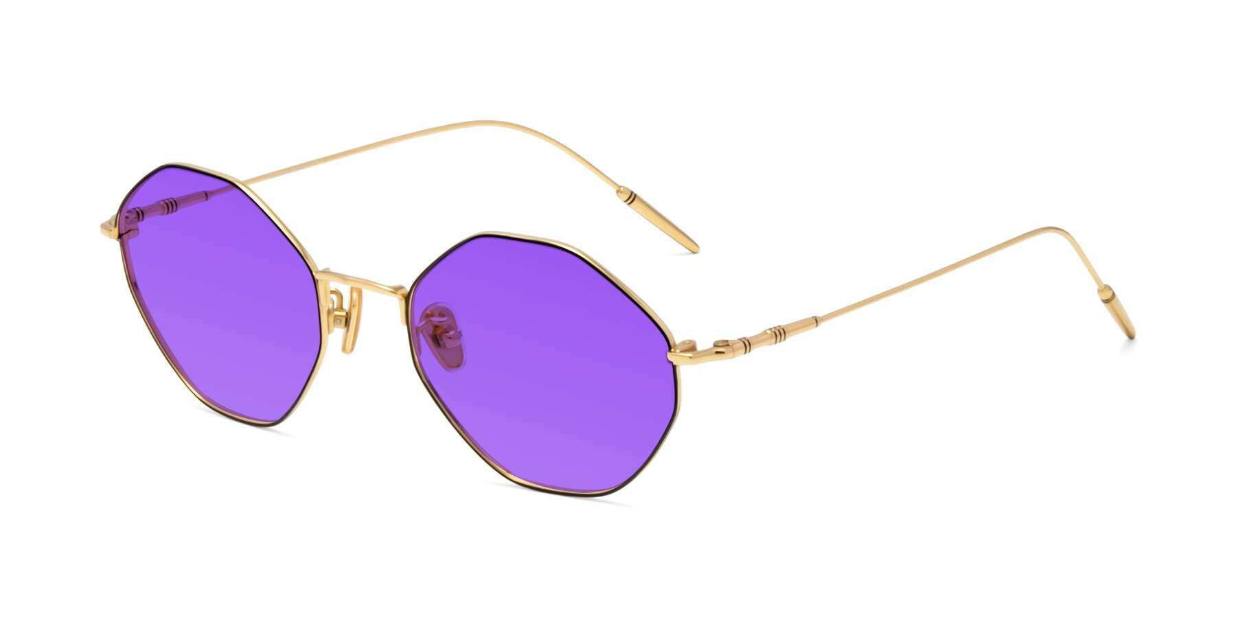 Angle of 90001 in Black-Gold with Purple Tinted Lenses