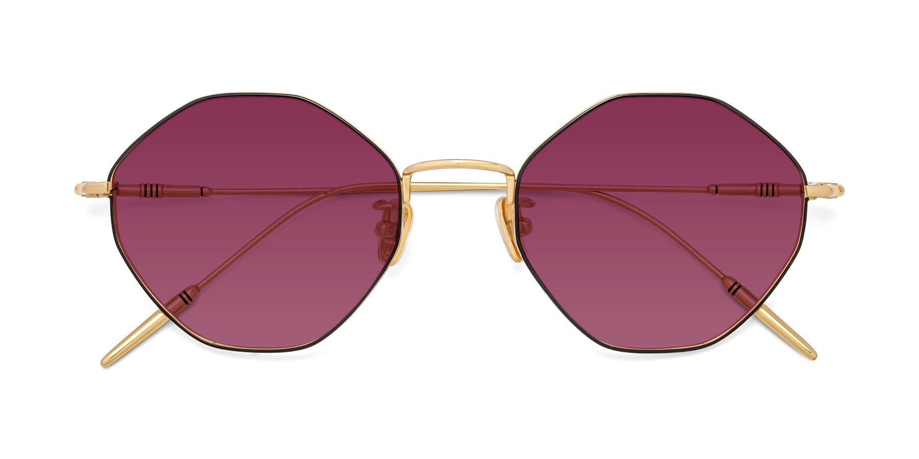 Folded Front of 90001 in Black-Gold with Wine Tinted Lenses