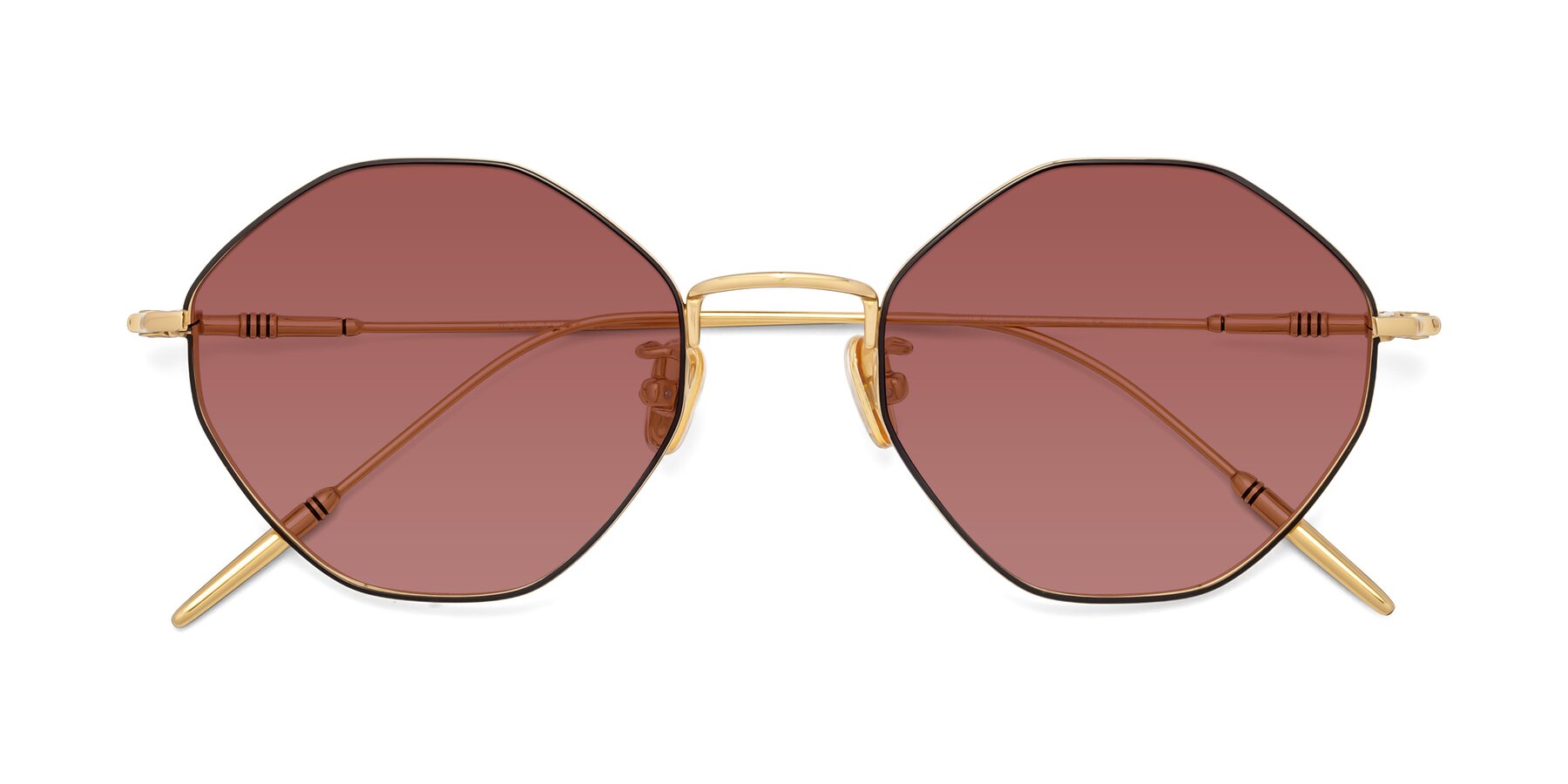 Folded Front of 90001 in Black-Gold with Garnet Tinted Lenses