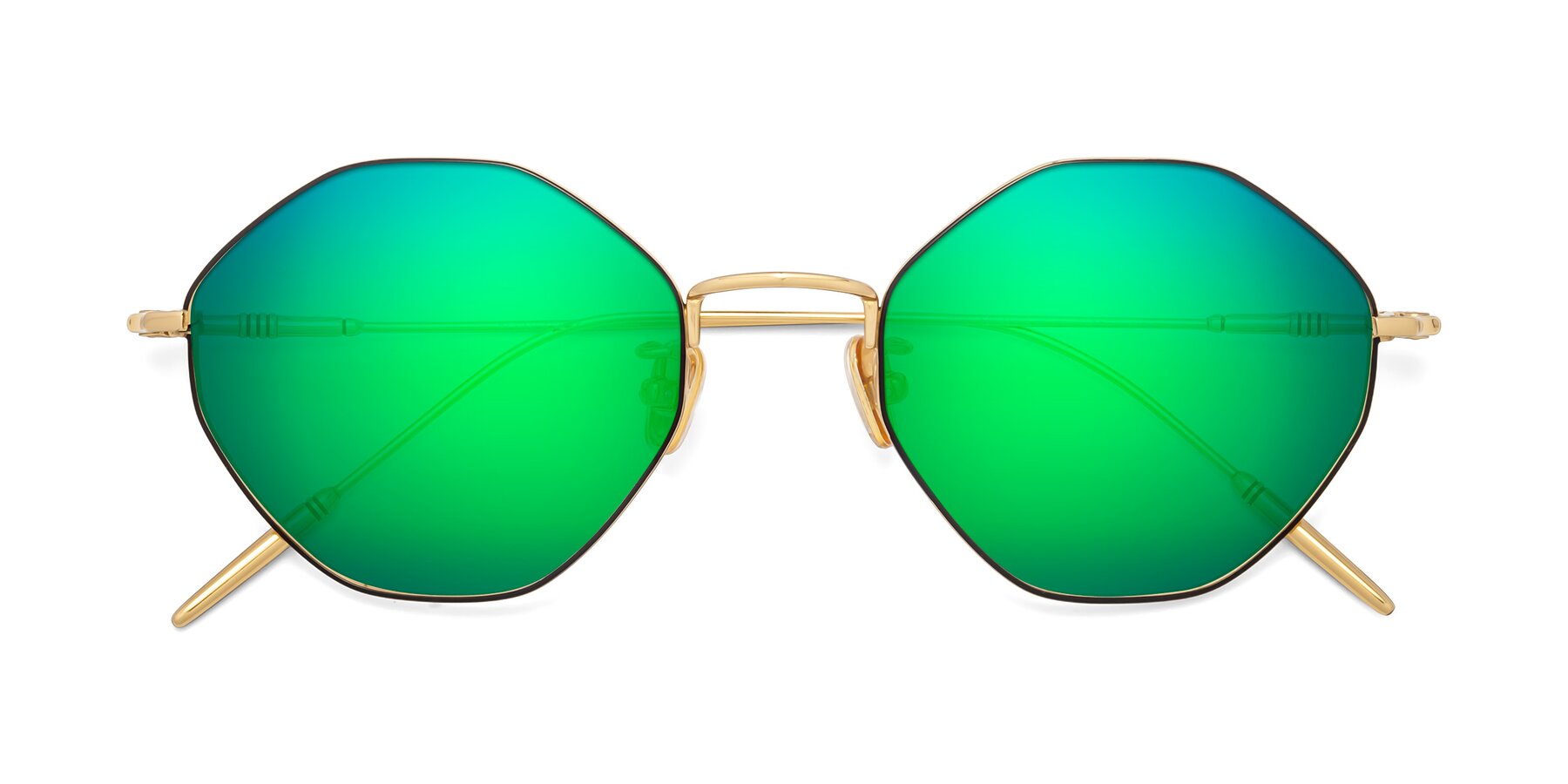 Folded Front of 90001 in Black-Gold with Green Mirrored Lenses