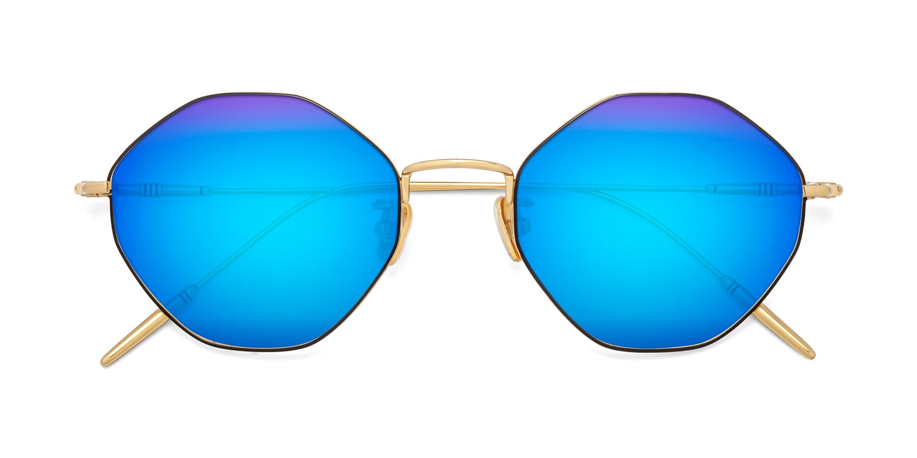 Folded Front of 90001 in Black-Gold with Blue Mirrored Lenses