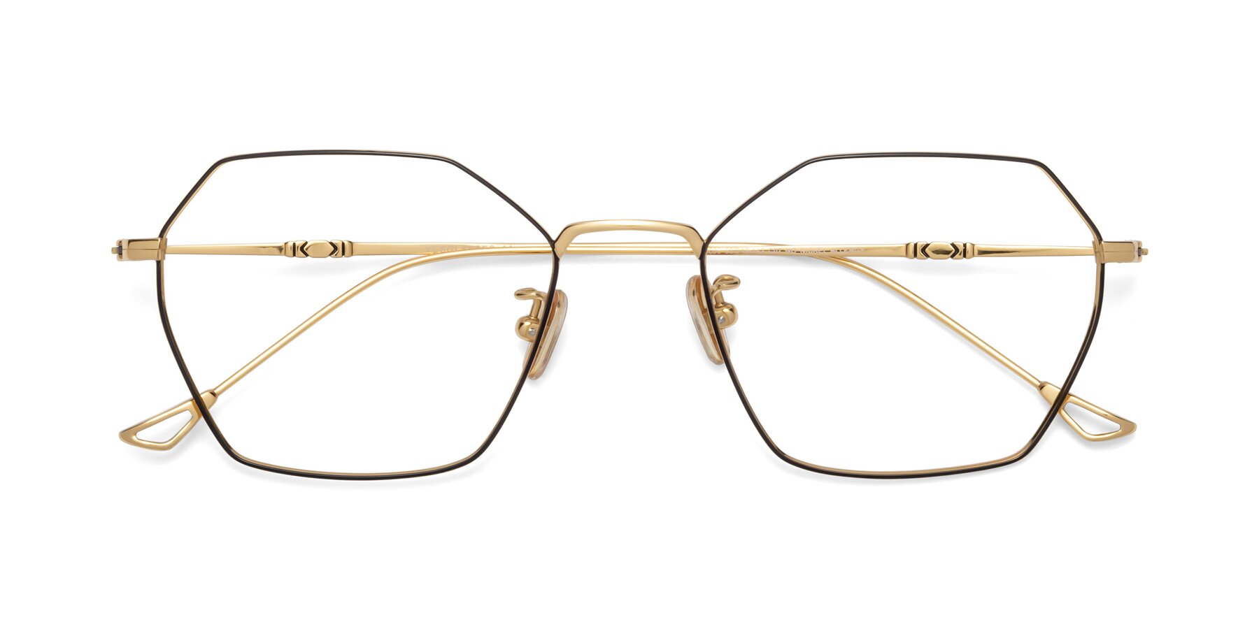 Folded Front of 90006 in Black-Gold with Clear Blue Light Blocking Lenses