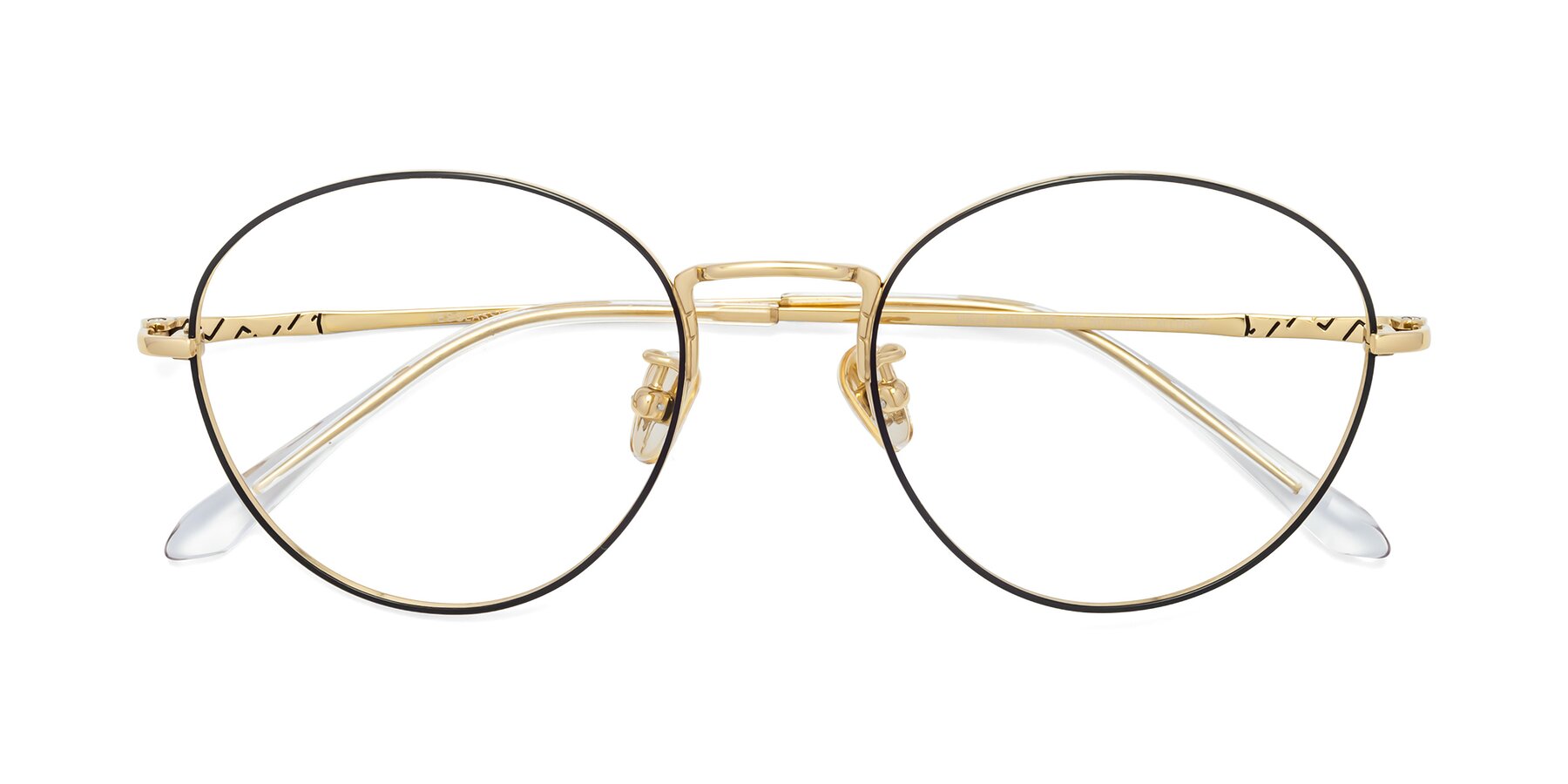 Folded Front of 90030 in Black-Gold with Clear Eyeglass Lenses