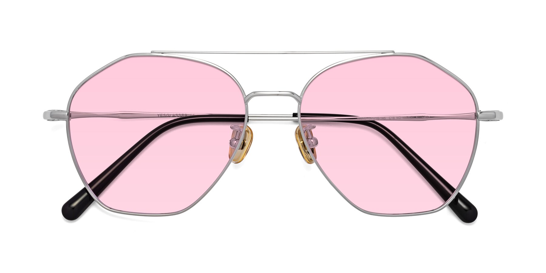 Folded Front of Linton in Silver with Light Pink Tinted Lenses