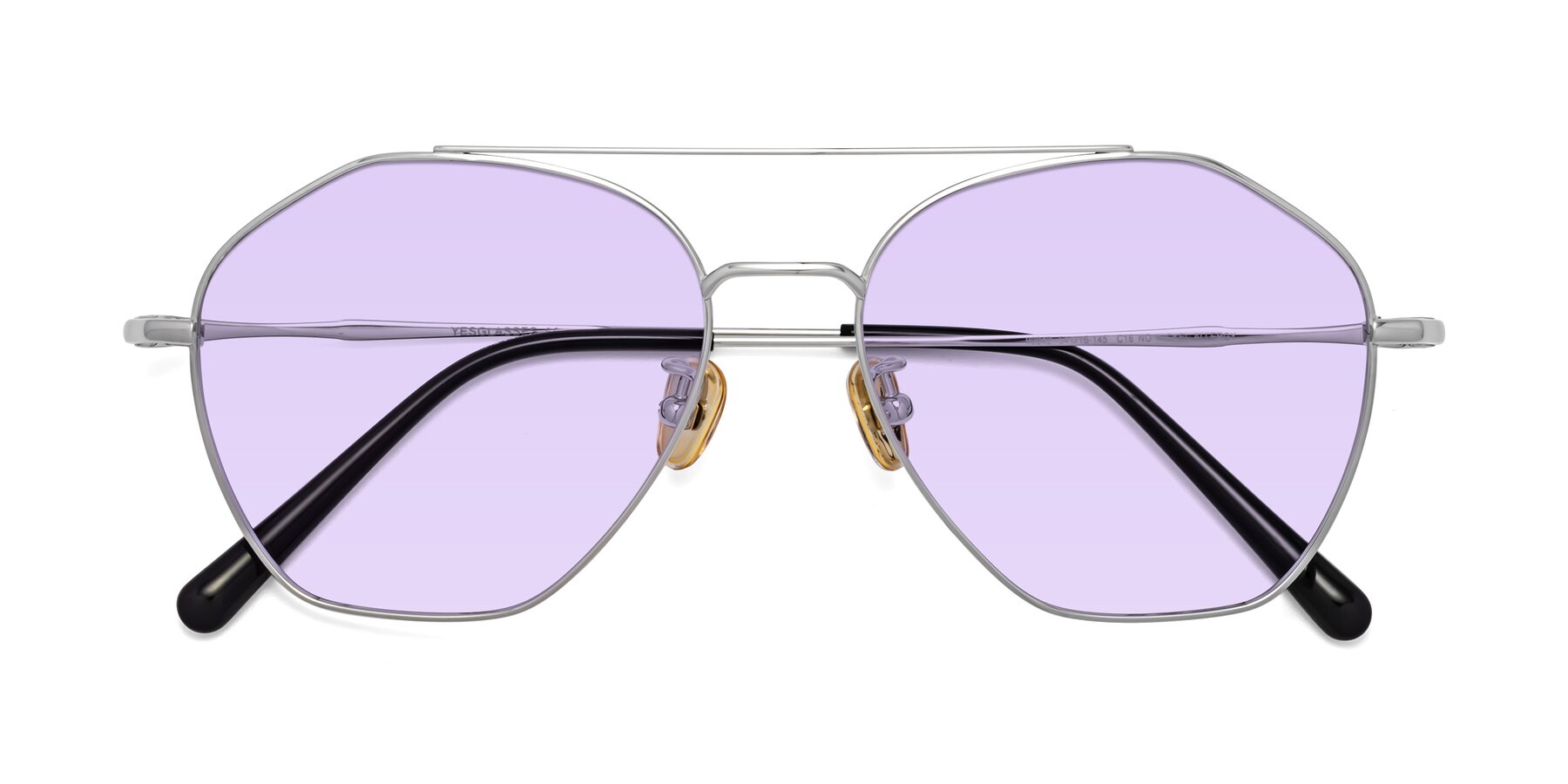 Folded Front of Linton in Silver with Light Purple Tinted Lenses