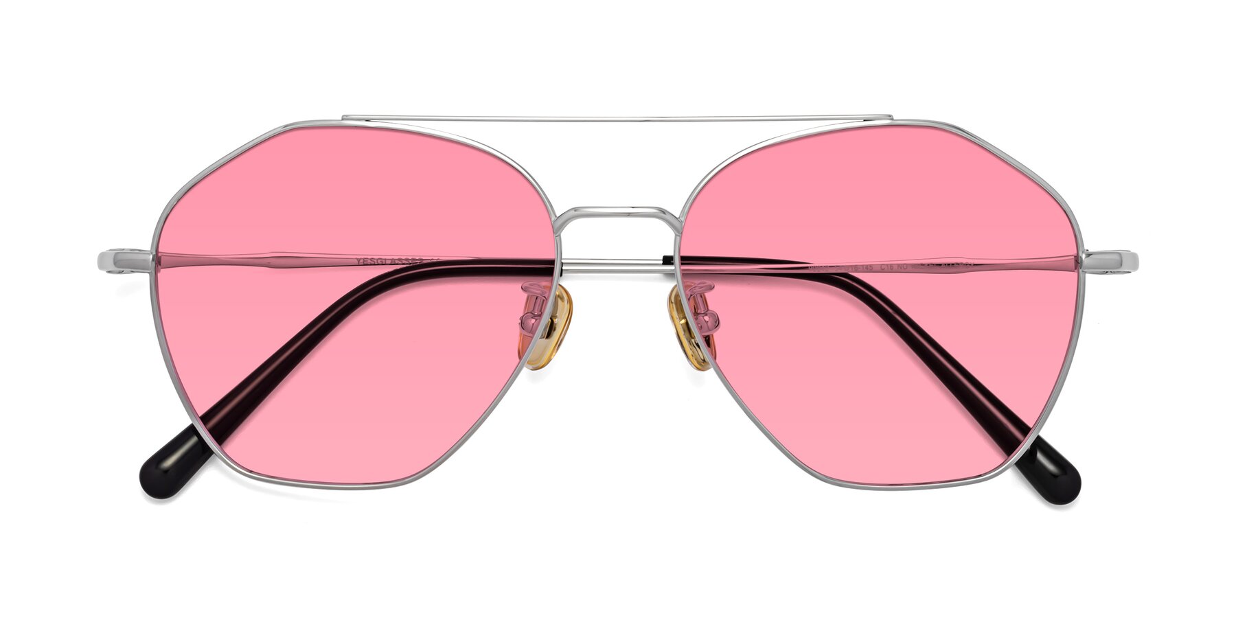 Folded Front of Linton in Silver with Pink Tinted Lenses