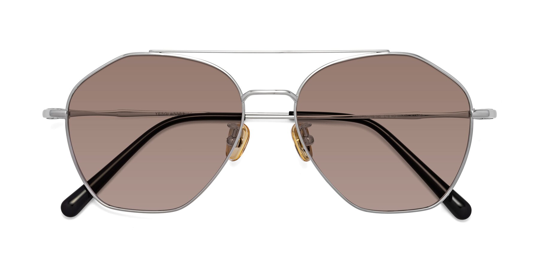 Folded Front of Linton in Silver with Medium Brown Tinted Lenses