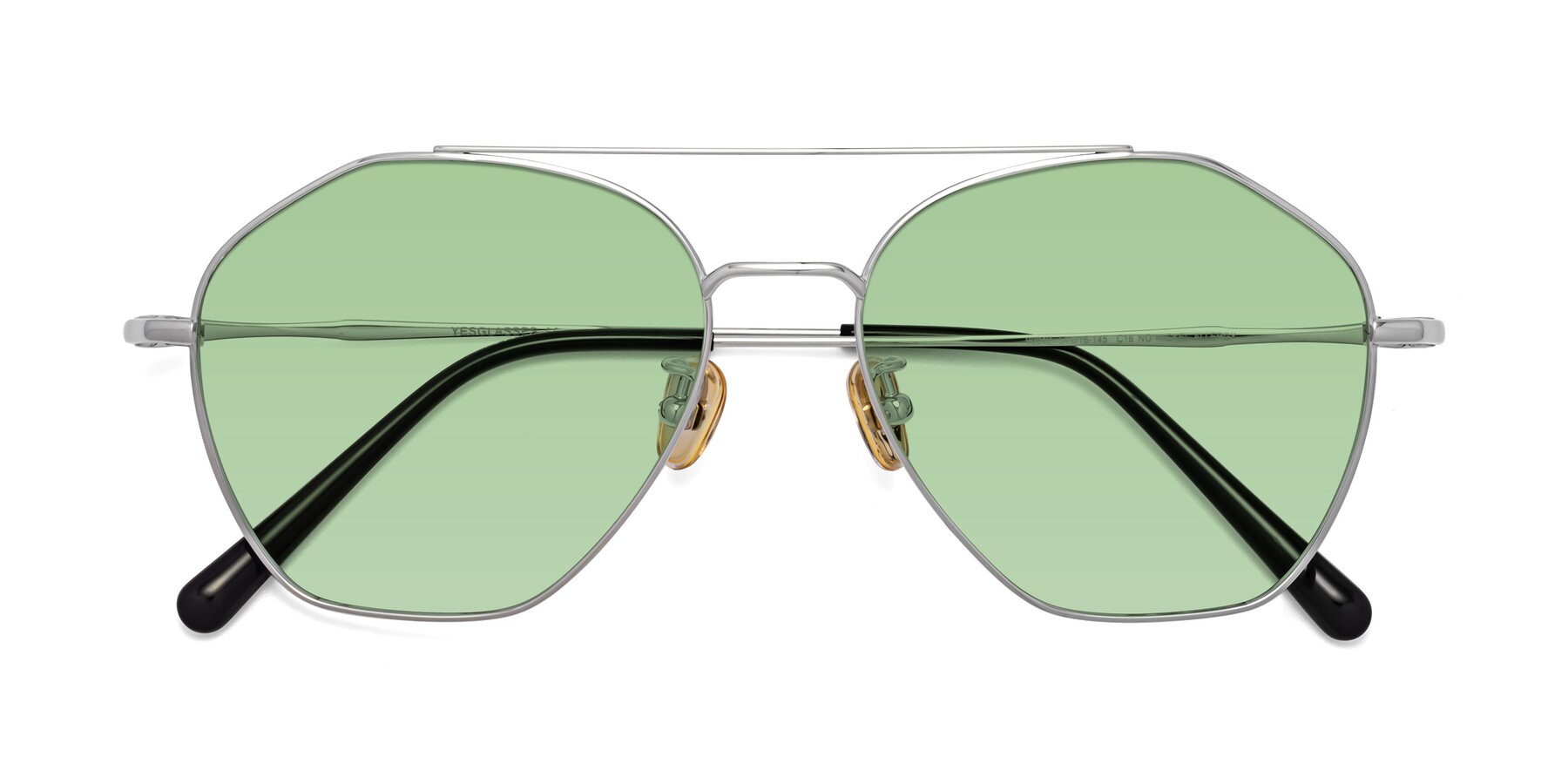Folded Front of Linton in Silver with Medium Green Tinted Lenses