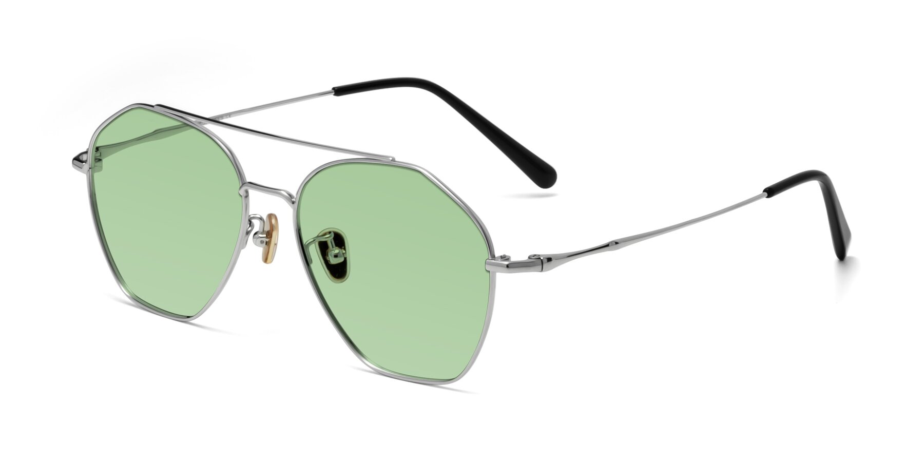 Angle of Linton in Silver with Medium Green Tinted Lenses