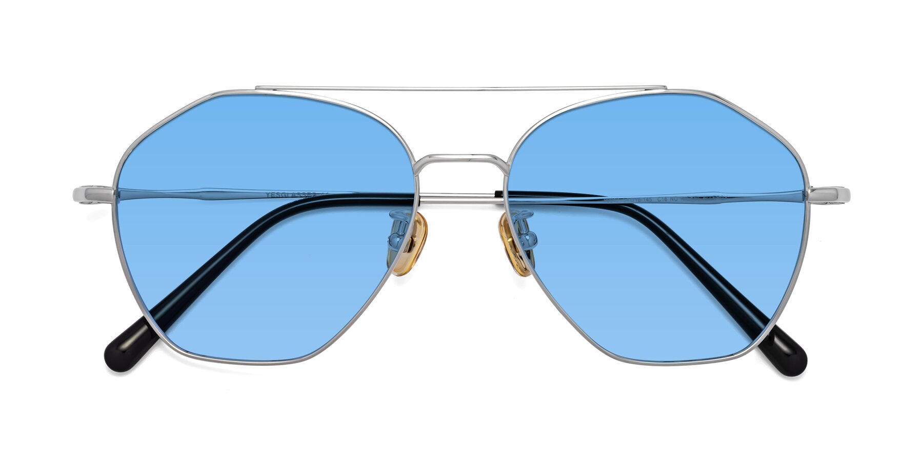 Folded Front of Linton in Silver with Medium Blue Tinted Lenses