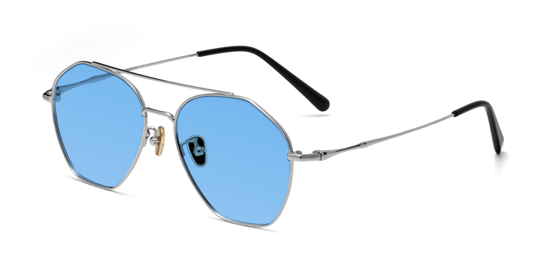 Angle of Linton in Silver with Medium Blue Tinted Lenses