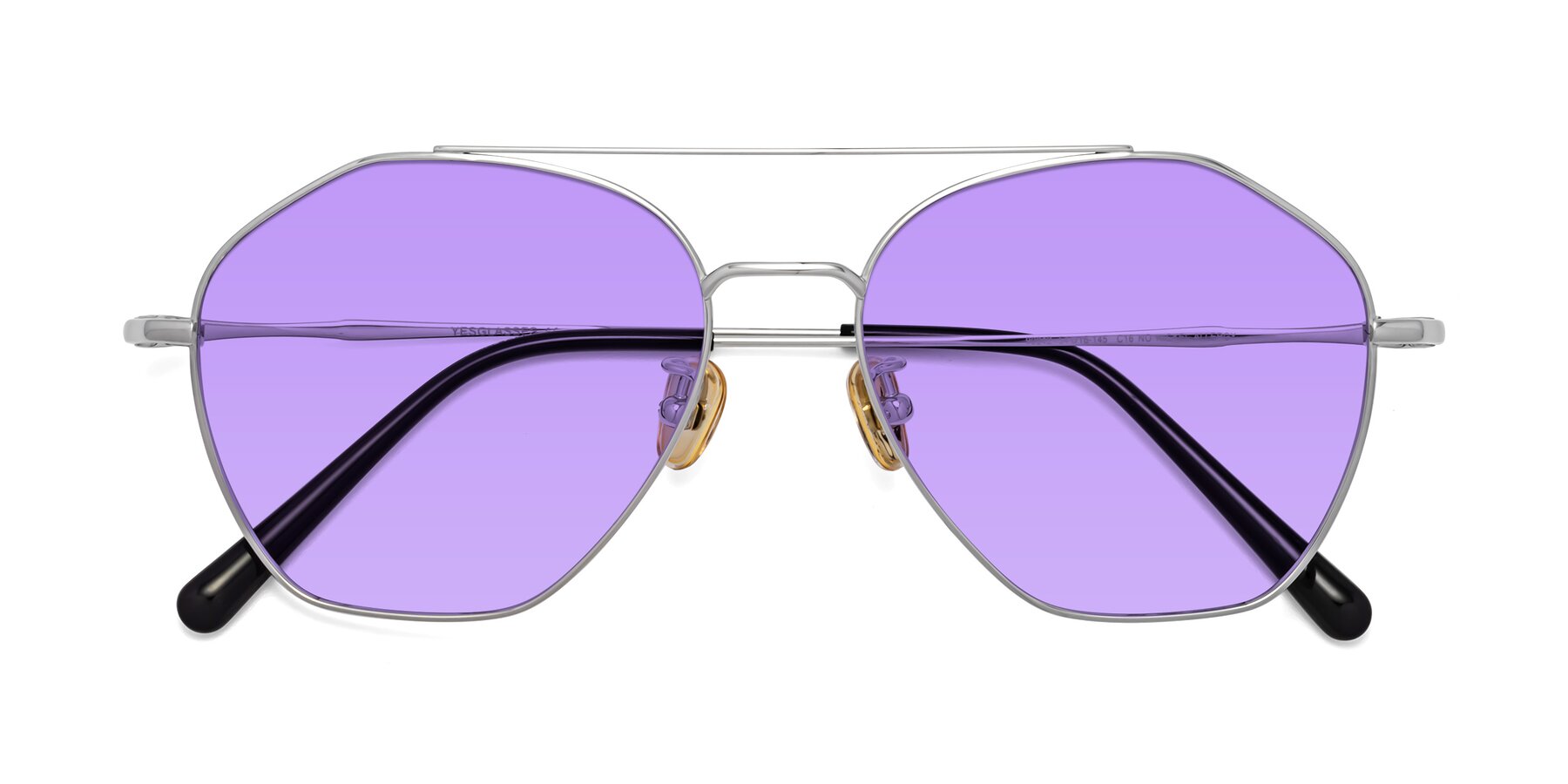 Folded Front of Linton in Silver with Medium Purple Tinted Lenses