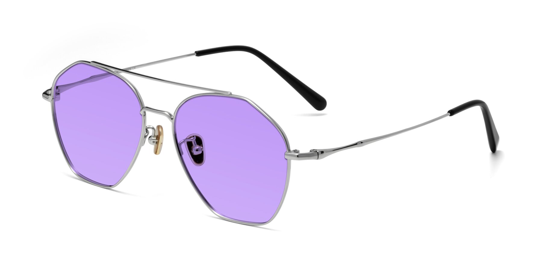 Angle of Linton in Silver with Medium Purple Tinted Lenses