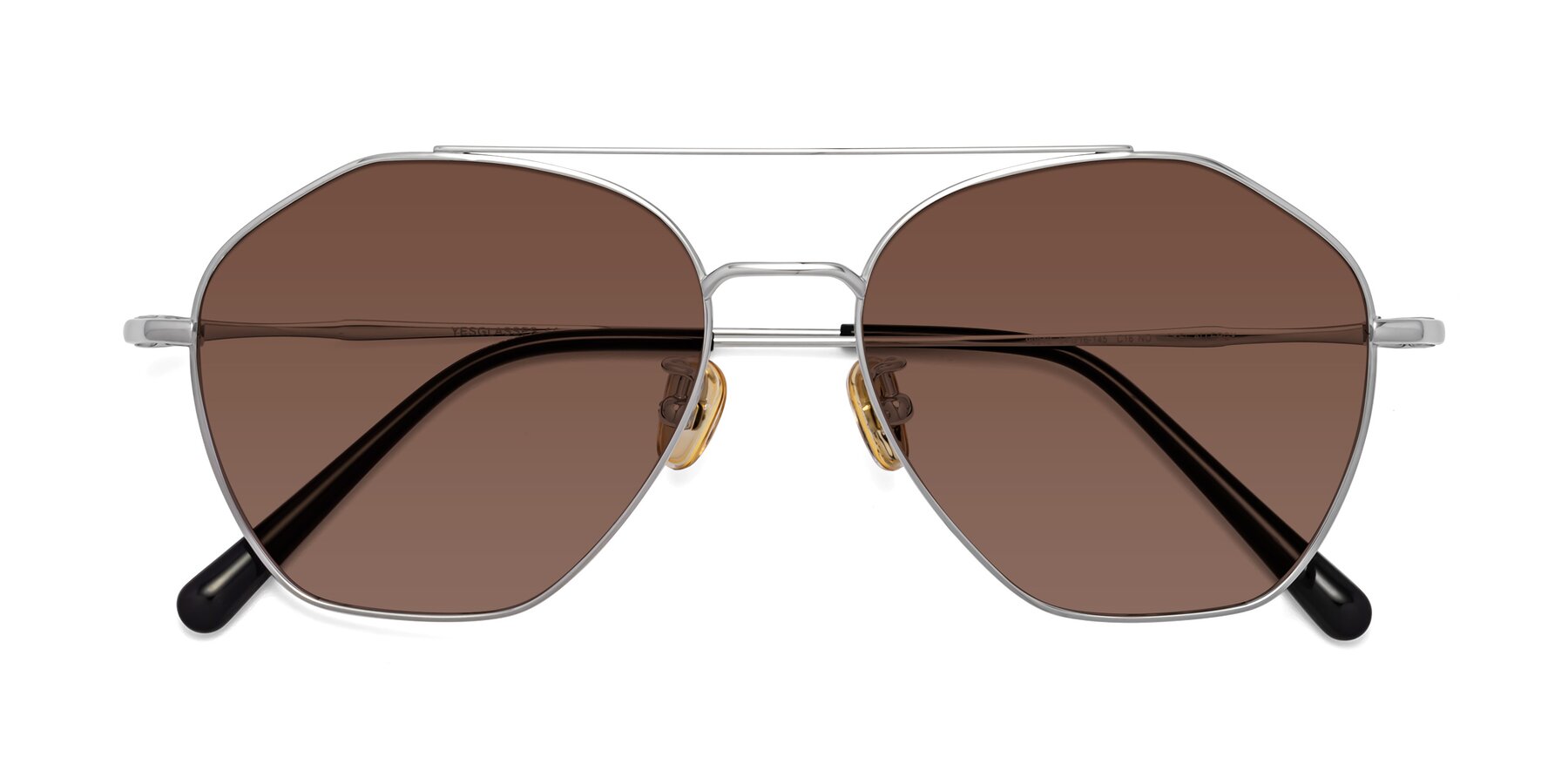 Folded Front of Linton in Silver with Brown Tinted Lenses