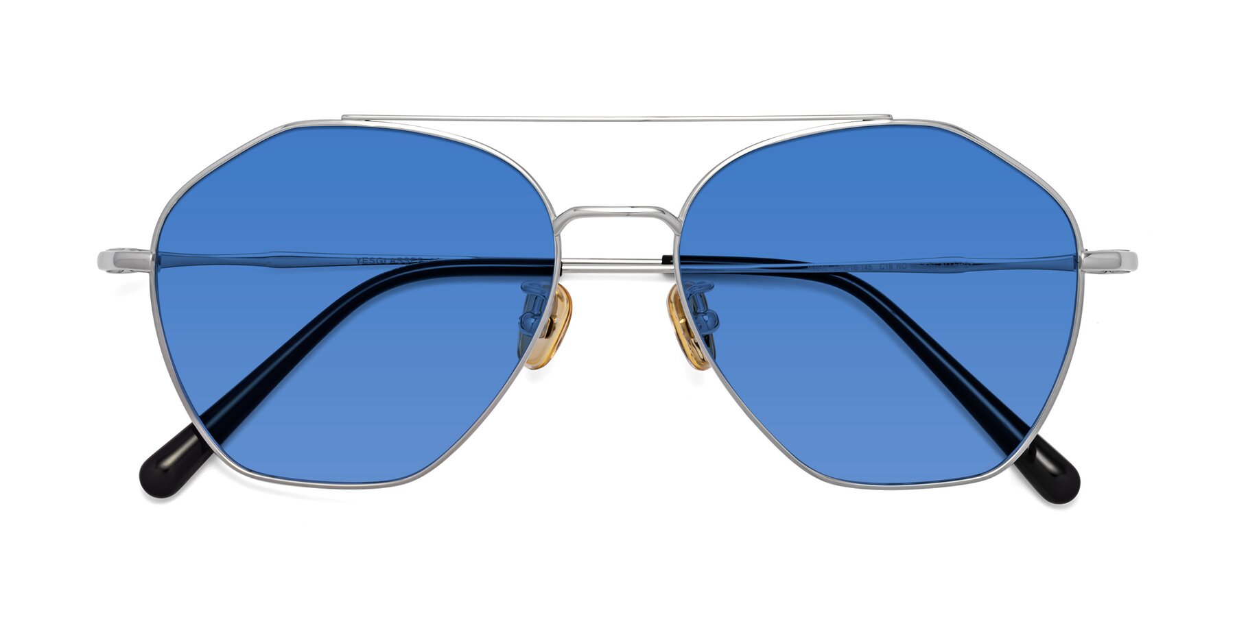 Folded Front of Linton in Silver with Blue Tinted Lenses