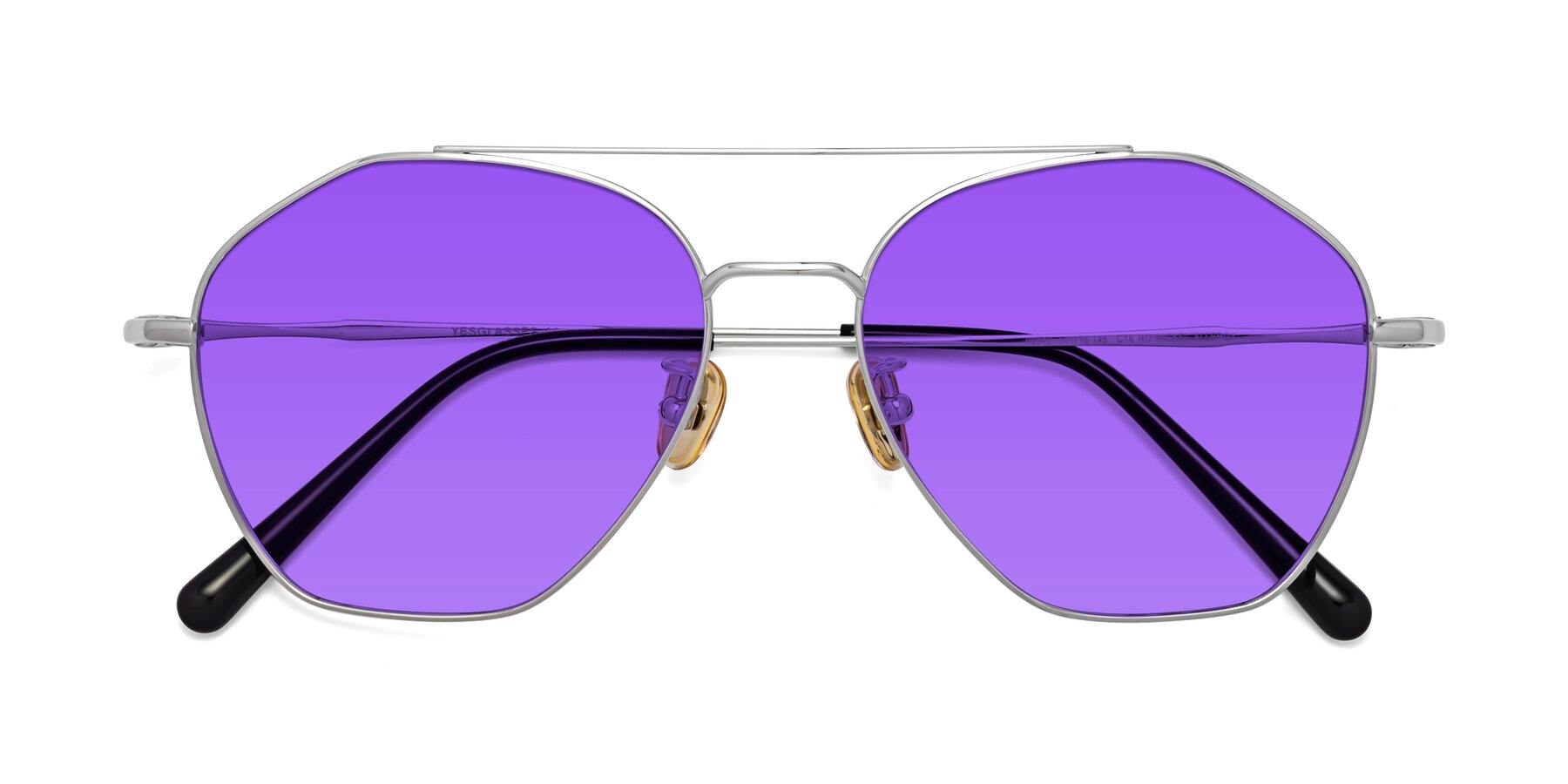 Folded Front of Linton in Silver with Purple Tinted Lenses