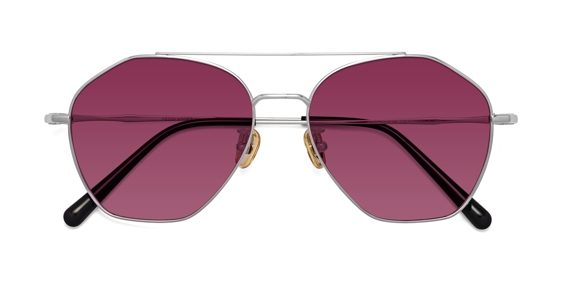 Folded Front of Linton in Silver with Wine Tinted Lenses