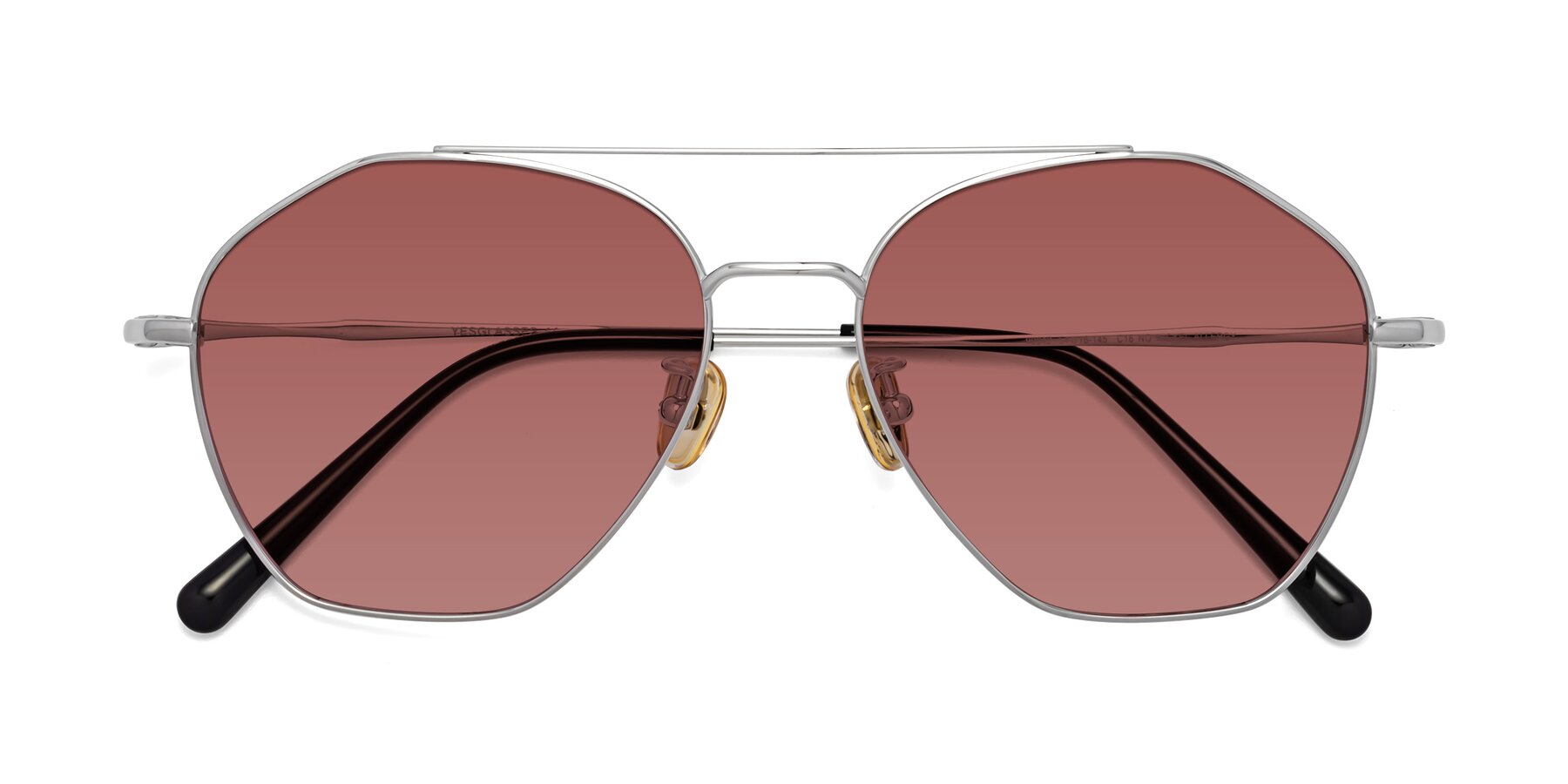 Folded Front of Linton in Silver with Garnet Tinted Lenses