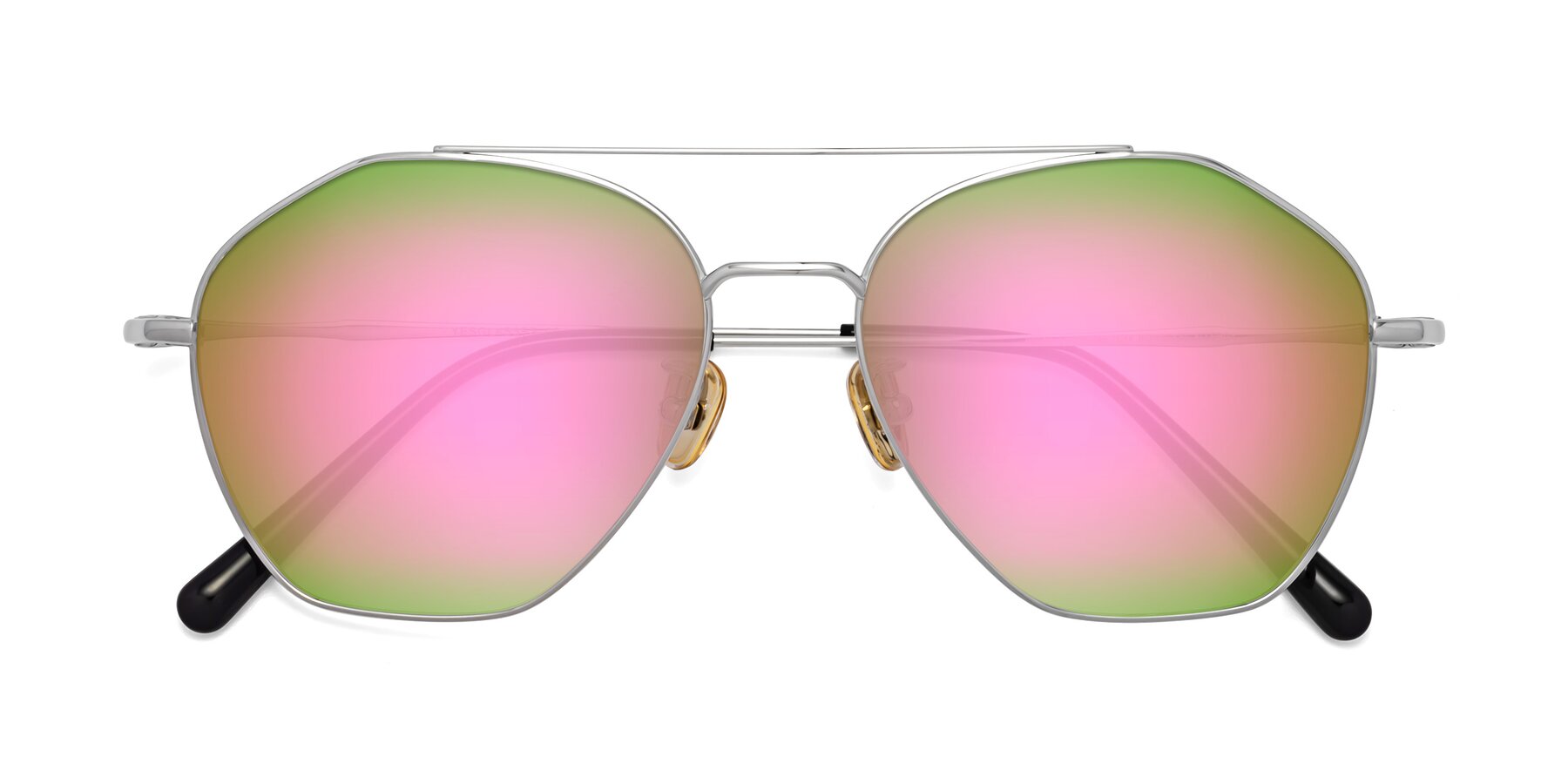 Folded Front of 90042 in Silver with Pink Mirrored Lenses