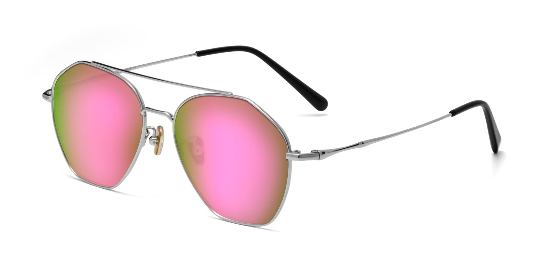 Angle of 90042 in Silver with Pink Mirrored Lenses
