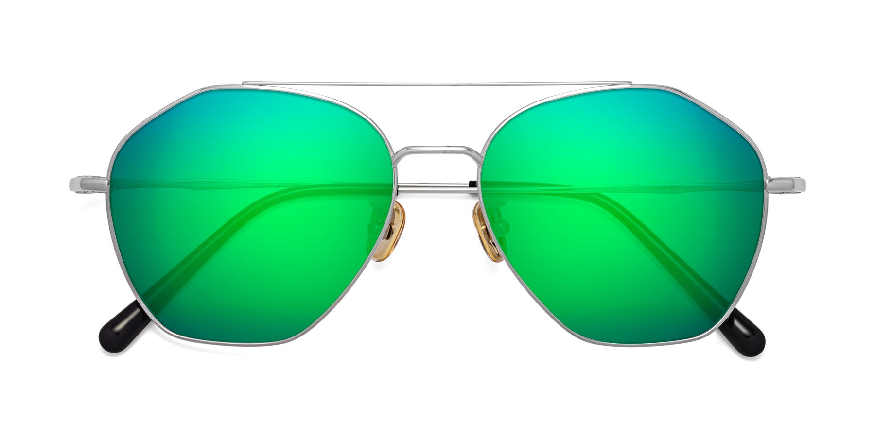 Folded Front of 90042 in Silver with Green Mirrored Lenses