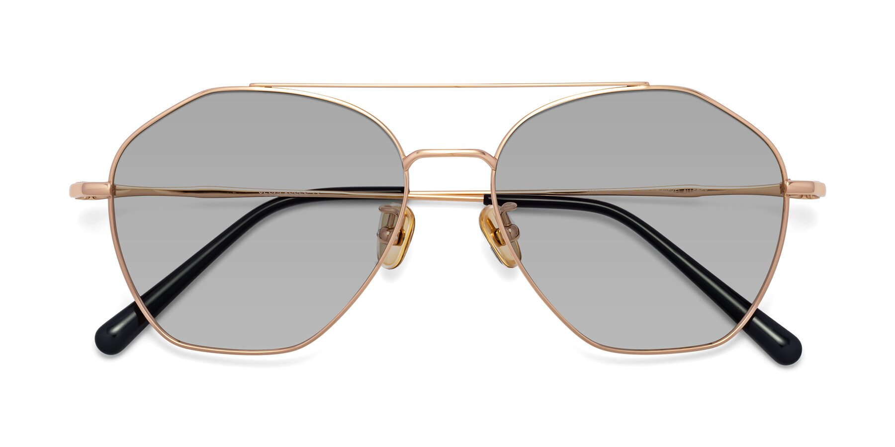 Folded Front of Linton in Rose Gold with Light Gray Tinted Lenses